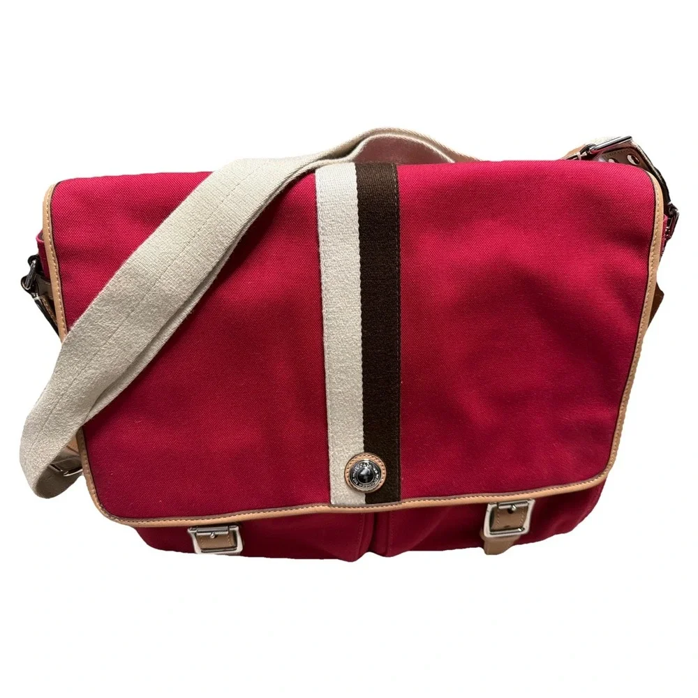 COACH Voyager Red & Tan Canvas‎ /Leather Messenger Laptop Bag School Work Travel
